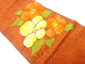 手織り真綿紬花模様織出し名古屋帯